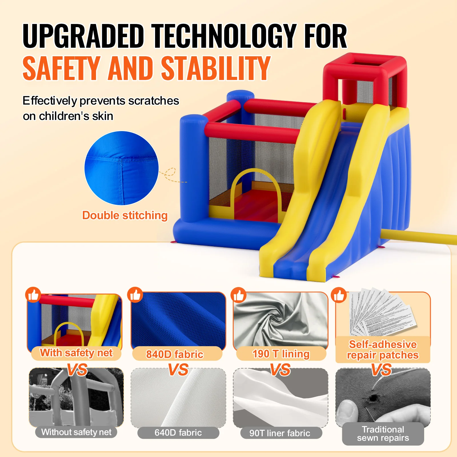 VEVOR Inflatable Bounce House Outdoor High Quality Playhouse Trampoline Jumping Bouncer with Blower Slide and Storage Bag Castle 3