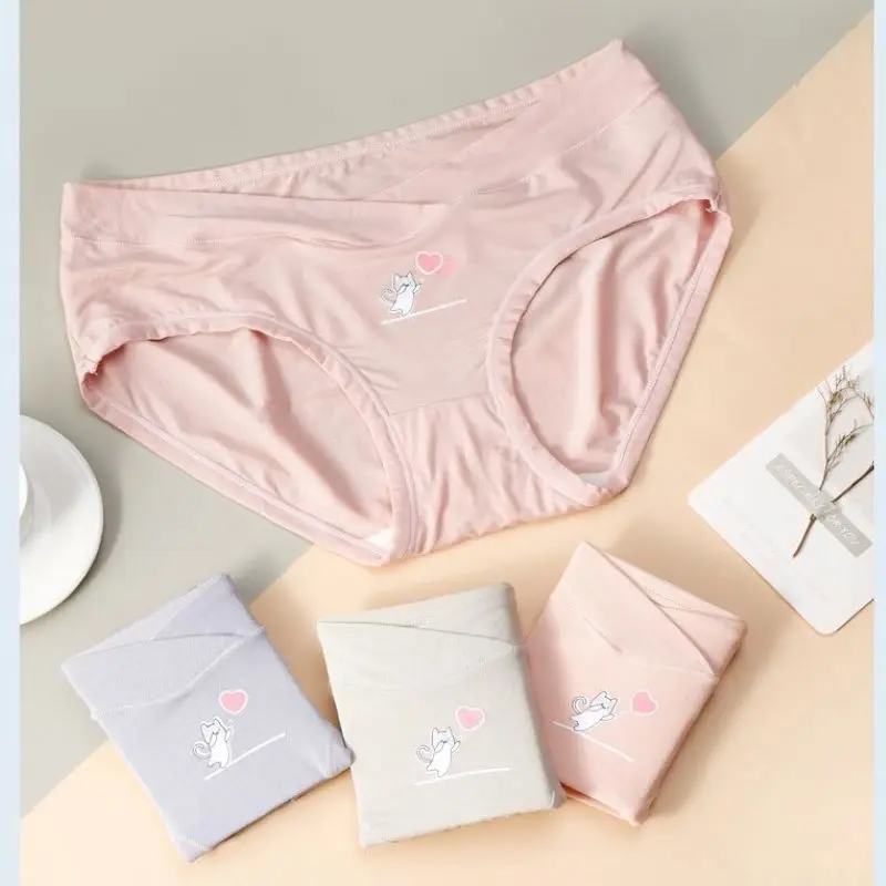 Summer Cute Cartoon Cat Ladies Underwear Large Low Waist Maternity Briefs Plus Size Shorts Pink Panties for Pregnant Women