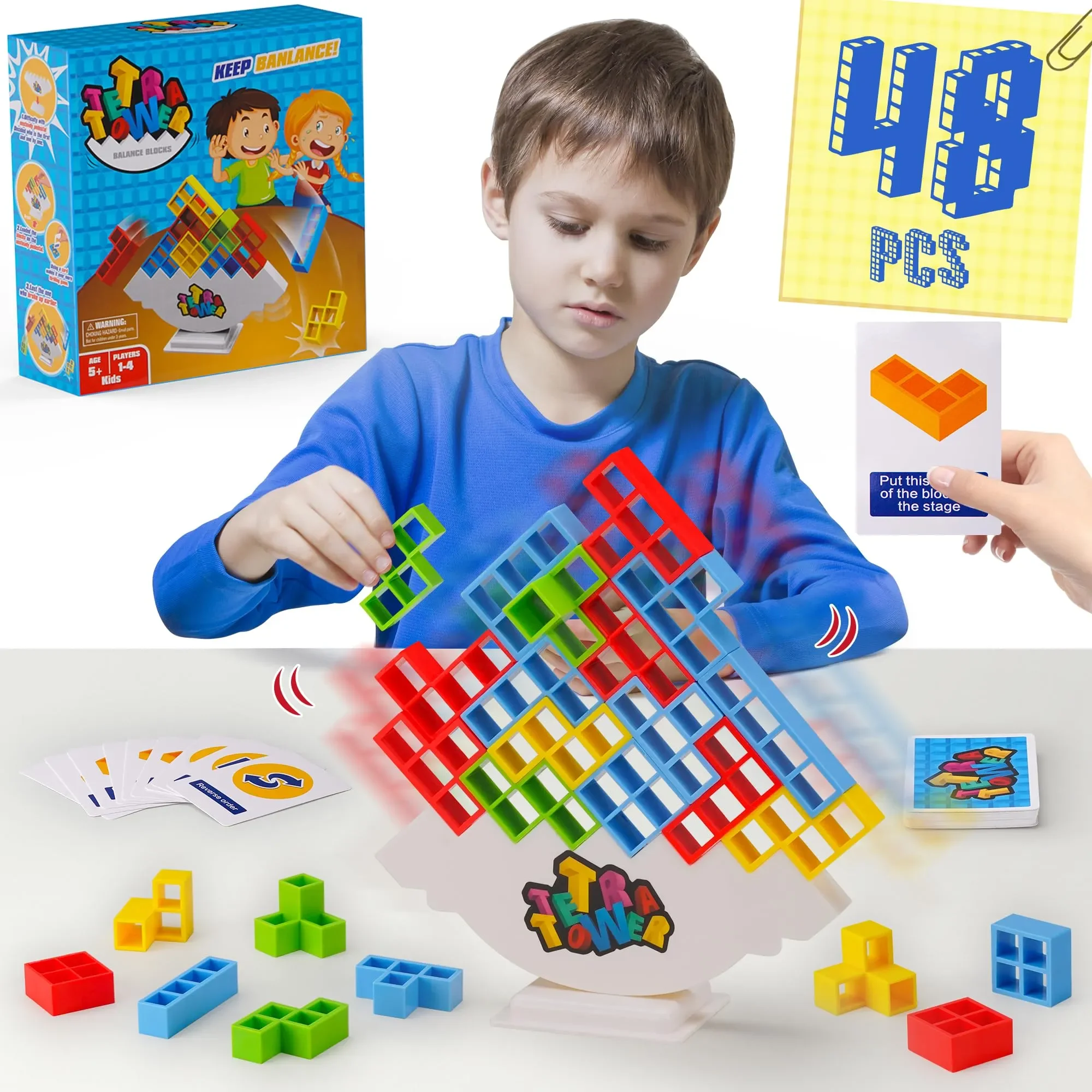 New 48PCS Tetra Tower Balance Stacking Building Blocks Board Game for Kids Adults Friends Team Family Game Party Christmas Gifts