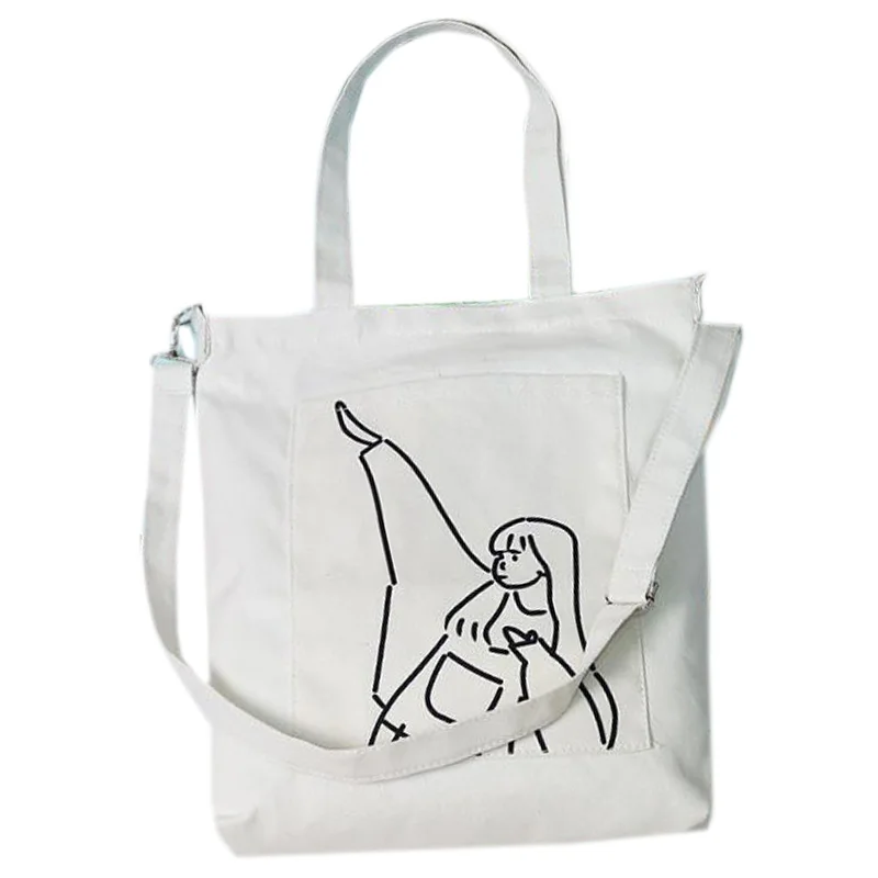 Women'S Crossbody Canvas Shoulder Handbag Fashion Simple Artwork Korean Print Shopping Canvas Bag