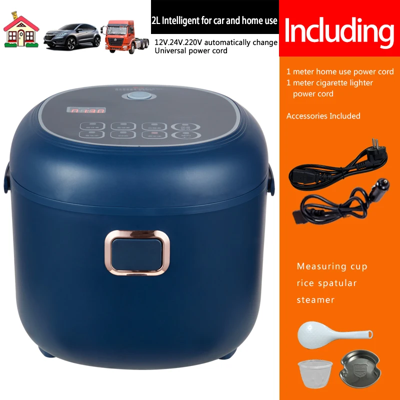 Arier Mini Rice Cooker 2L 12-24V 220V Car Truck Home Dual Use Multifunction Appliance  for Camping Blue English Menu 6