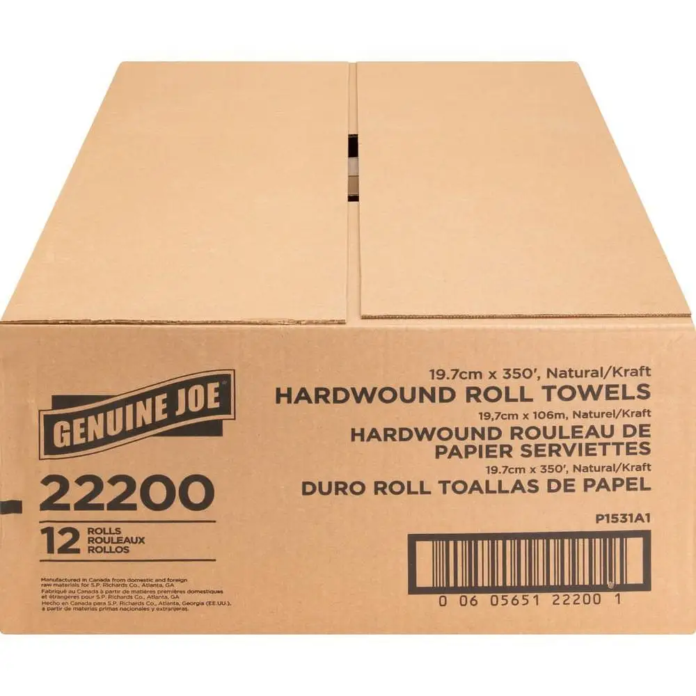 Embossed Hardwound Roll Towels Natural Absorbent Restroom Solution 12 Rolls/Carton