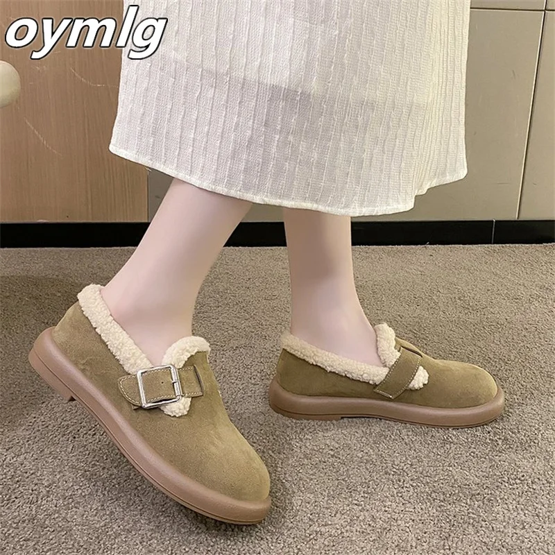 Fur shoes for women's outerwear 2023 New Fashion One Step Padded plush cotton shoes with soft soles, bread and bean shoes