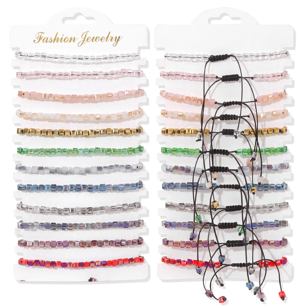 Colorful Natural Stone Adjustable Rope Bracelets - Handmade Bohemian Set with Cards (12 Pieces)