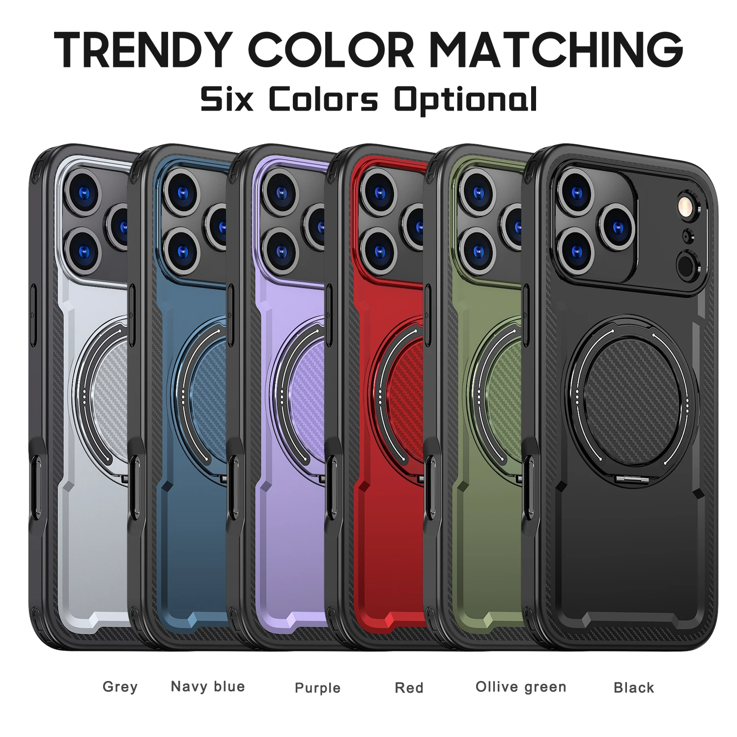 Magnetic Rotating Stand Shockproof Phone Case with TPU Frame and Metal Bracket