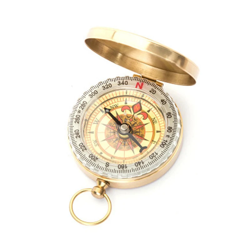 

Pure Copper Compass G50 Retro Clamshell Compass Outdoor Mountaineering Multifunctional With Cover Luminous Riding Equipment