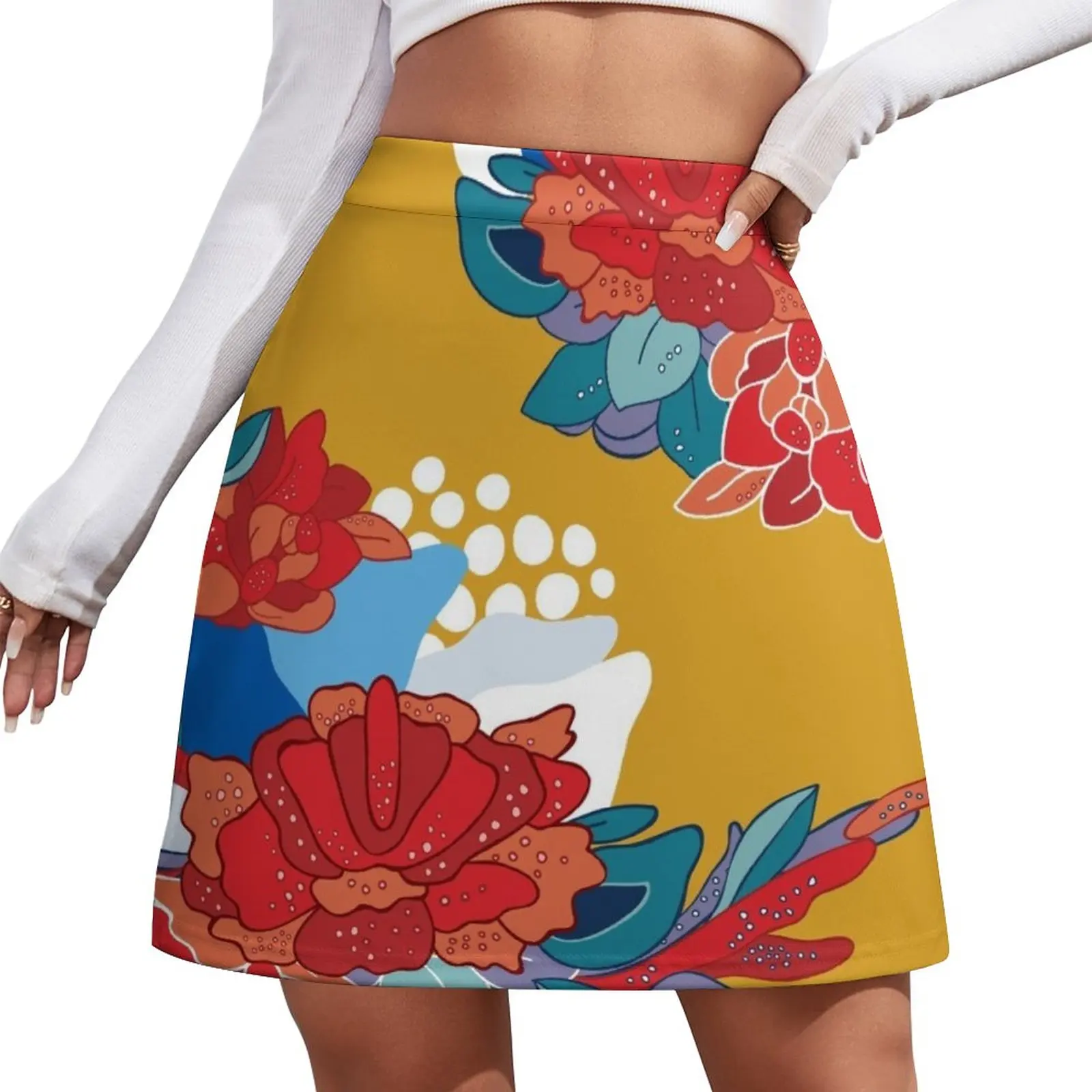 Hand drawn floral seamless pattern inspired by Asia and Japan Mini Skirt sexy skirt womens clothing Short skirts