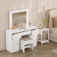 Туалетный столик со светодиодной подсветкой, косметический столик с регулируемой яркостью, большое зеркало, 7 ящиков для девочек, женщин, спальни — изображение 5
