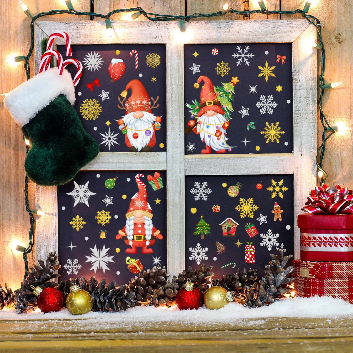 

9Pcs Snowflake Christmas Tree Dwarf Christmas Wall Stickers Static Glass Stickers Window Stickers Home Decoration Wall Stickers