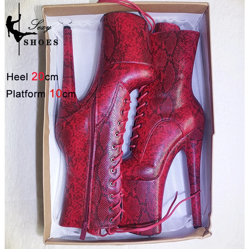 Ankle Boots Women INS Style 20CM Extreme High Heels Platform Boots Python Snake Pattern Pole Dancing Ankle Boots Side Zip Shoes