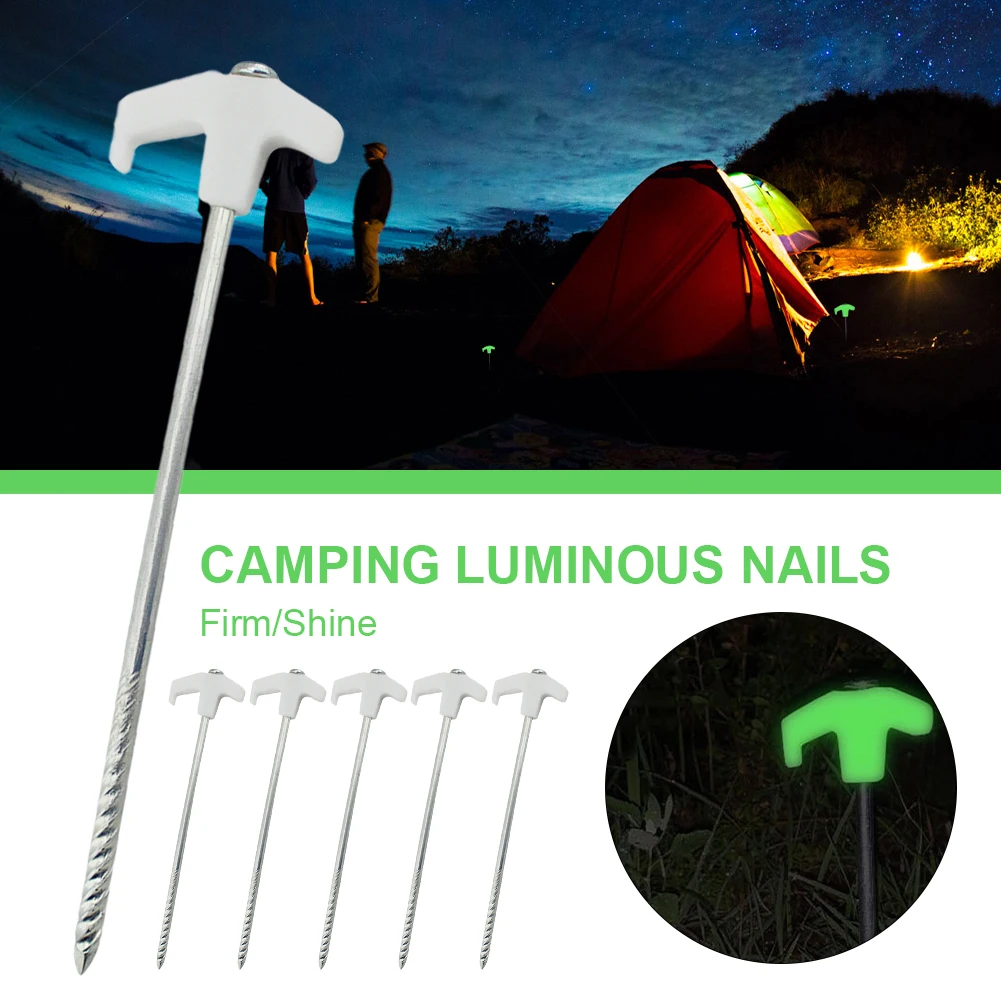 Camping Outdoors Glow in the Dark Hard Ground Tent & Awning Pegs x 20 with Case 