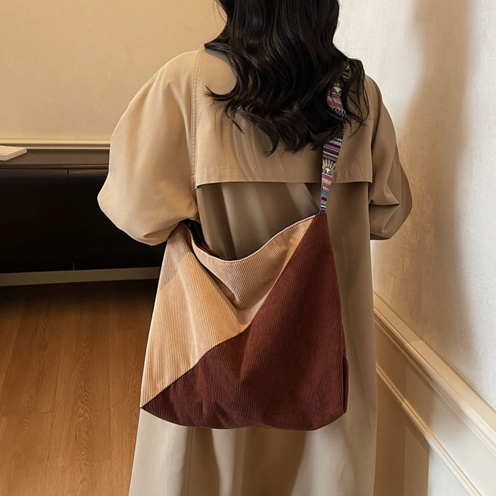 Women Corduroy Underarm Shoulder Bag Adjustable Strap Large Capacity Shoulder Bag Single Shoulder Crossbody Bag for Work Travel