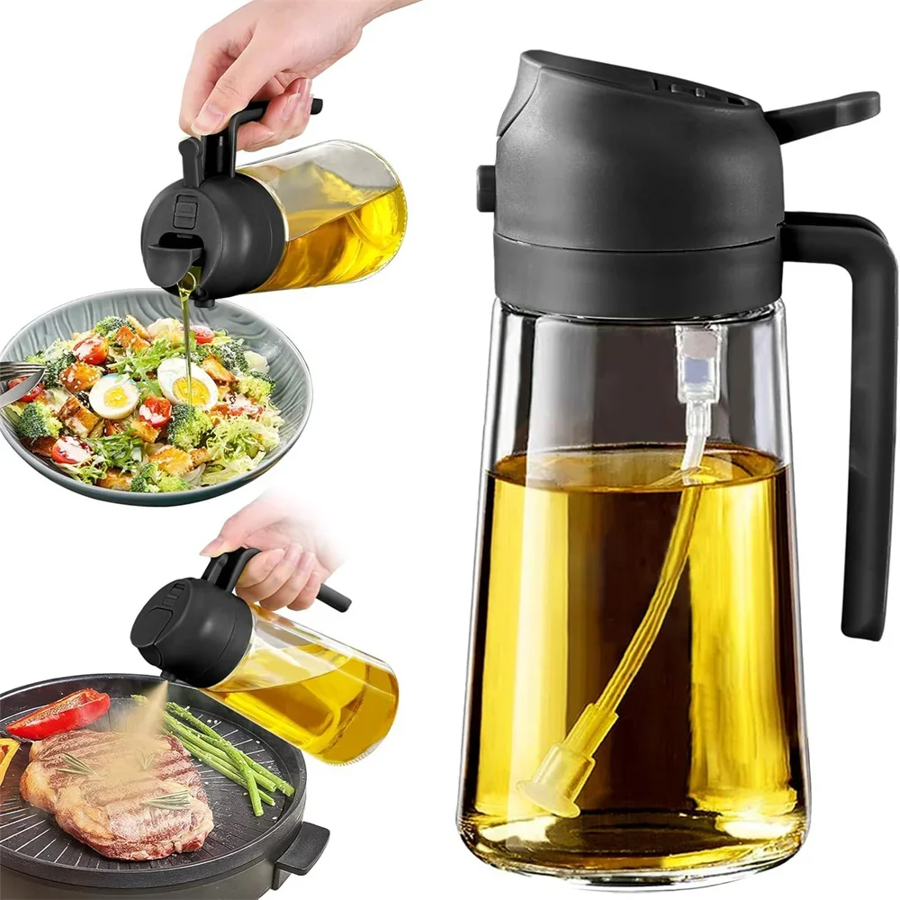 Olive Oil Dispenser,15.8oz/470ml,2in1 Oil Sprayer & Pourer for Salads,Frying,Grilling,Ideal for Kitchen,Glass Oil Sprayer Bottle