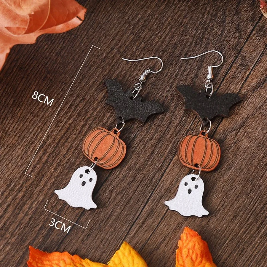 Women's Halloween Spooky Pumpkin Bat Earrings