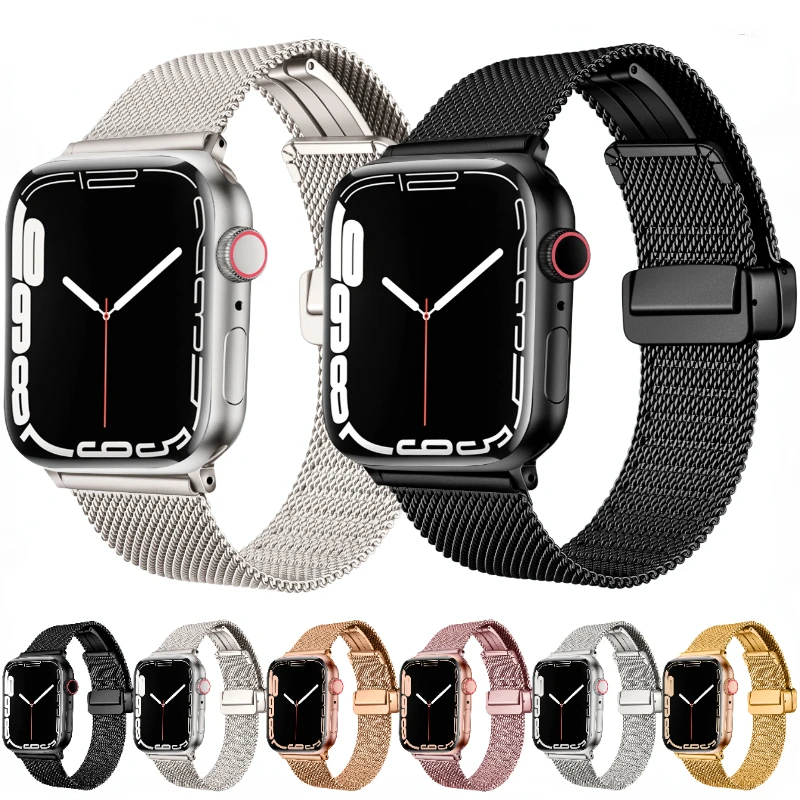 

Milanese Magnetic Metal Strap For Apple Watch Ultra 49mm 45mm 41mm Bracelet Band iWatch 8 7 6 5 4 SE 44mm 40mm 42mm 38mm Correa