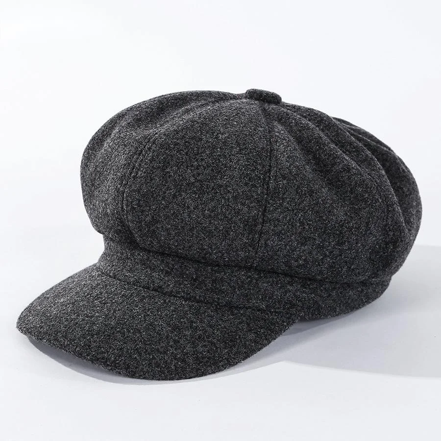 New Type Hat Solid Color Woolen Octagonal Hat Women's Autumn And Winter Thick Warm Beret Retro Painter Hat_voghion.com