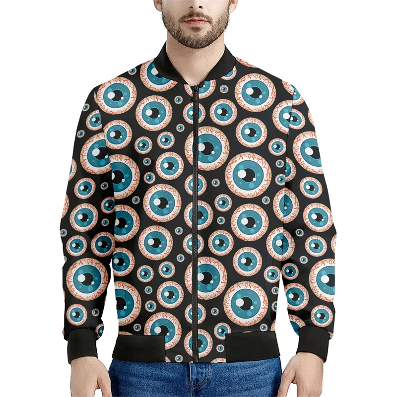 thumbnail image 1 of Chaqueta con cremallera con estampado 3D de globo ocular espeluznante para hombres y mujeres, sudadera con personalidad, abrigo suelto, chaqueta bomber de manga larga con cremallera, 1 of 5