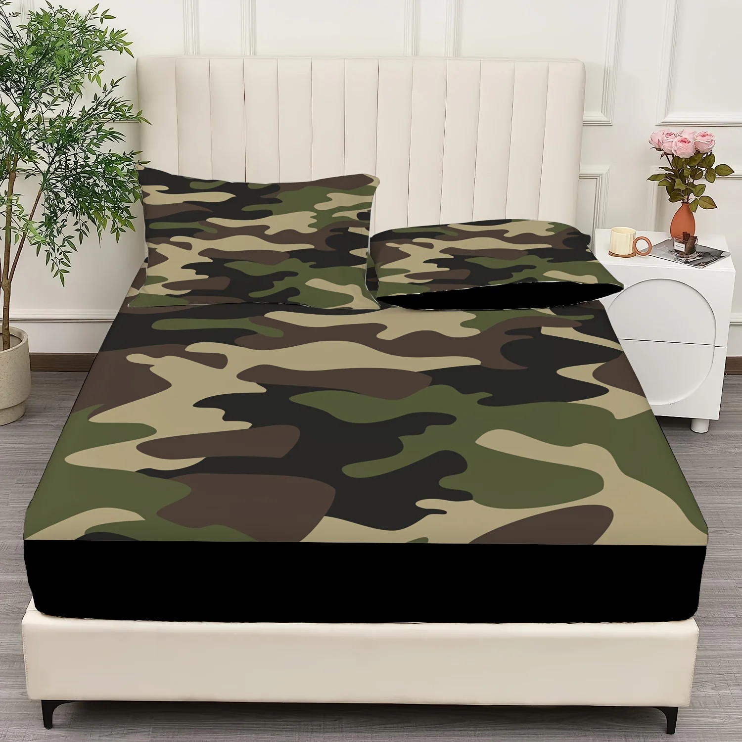 Classic Camouflage Pattern Fitted Sheet Set 1* Fitted Sheet+2*Pillowcases Mattress Covers Soft Breathable Bedding Set 3