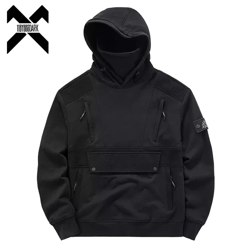 

Men Functional Hoodies Streetwear 2023 Autumn Tactical Patchwork Turtleneck Sweatshirt Pullover Men Fashion Hoodie Techwear