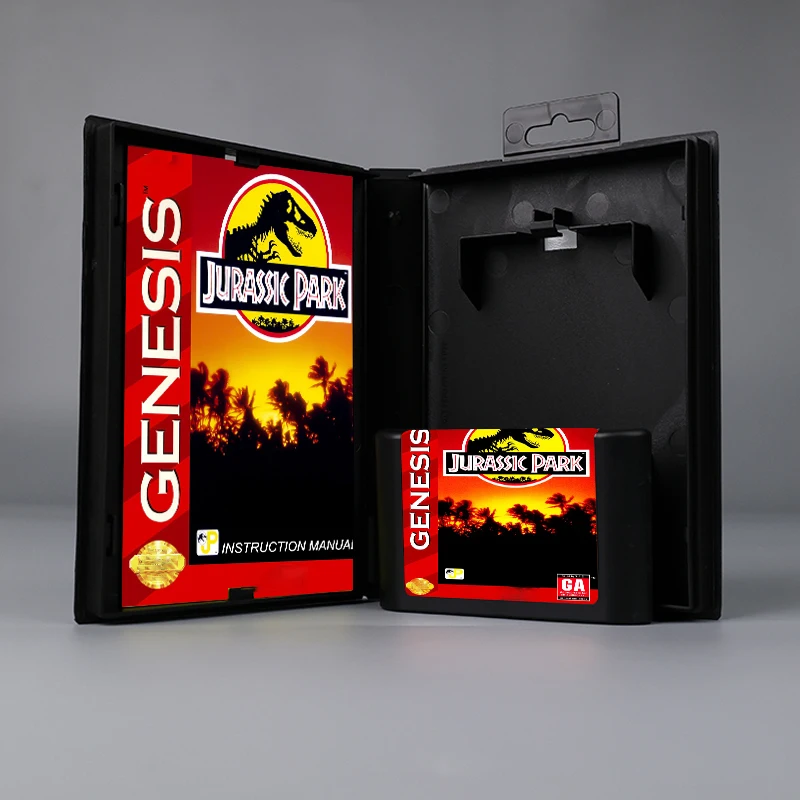 Jurassic Park USA or EUR cover 16bit MD game card with box with manual for Sega Genesis Megadrive console
