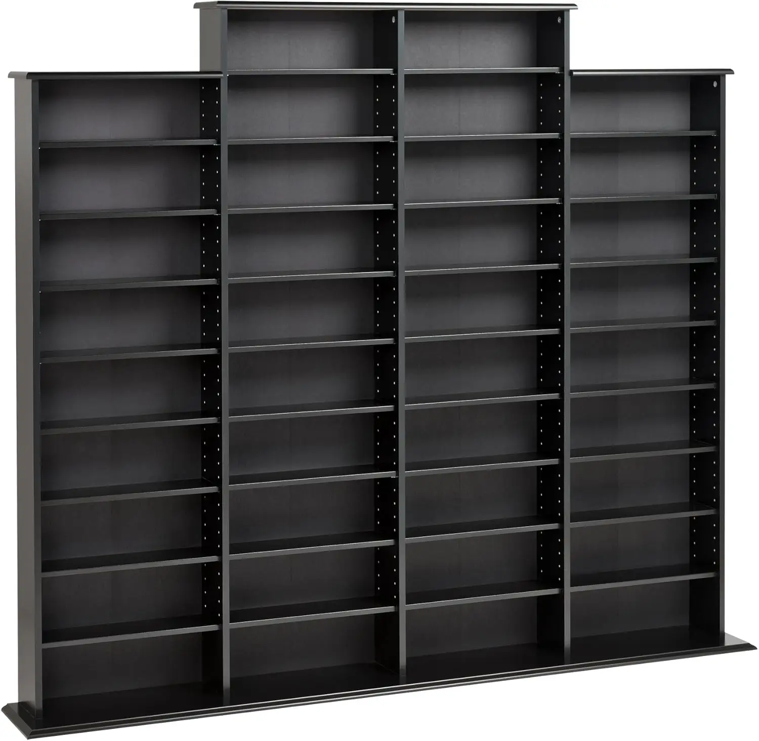 4 Column Tall Cabinet Media, Quad Width Wall Storage, Black 4