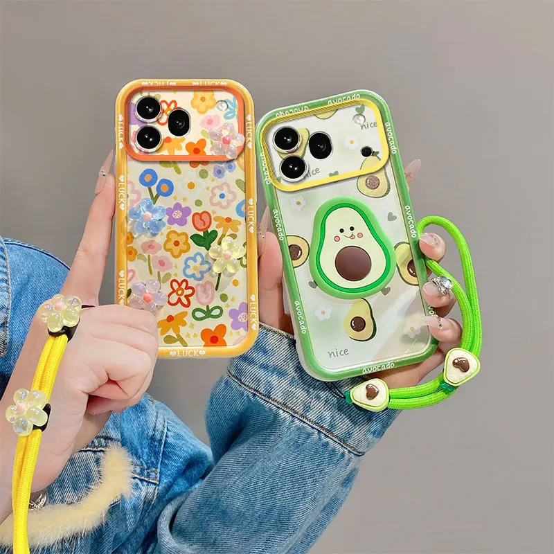 3D Cartoon Flower Butterfly Phone Case with Lanyard Cover