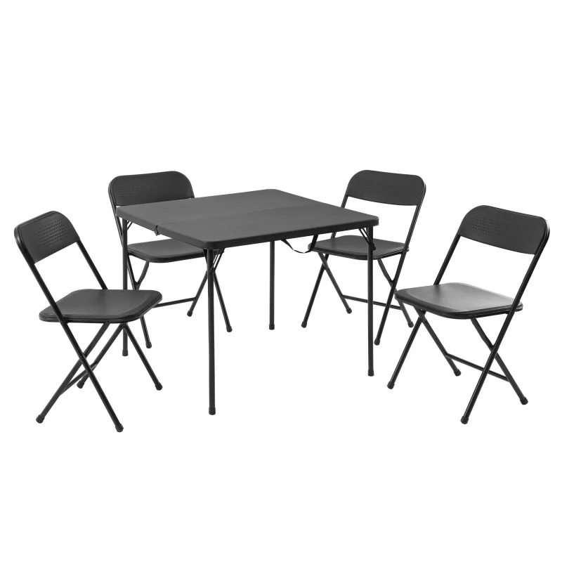 

Mainstays 5 Piece Resin Card Folding Table and Four Folding Chairs Set, Black