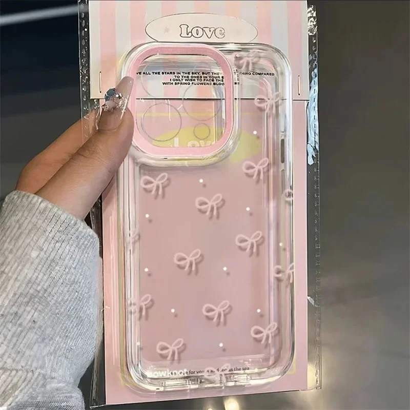 Korea Pink Bowknot Pattern Clear Soft Phone Case