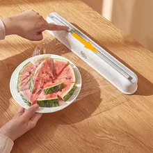 Cling Film Cutting Box Wall-mounted Suction Cup Adjustable Plastic Wrap Cutter Kitchen Food Wrap Dispenser Food Storage Tool