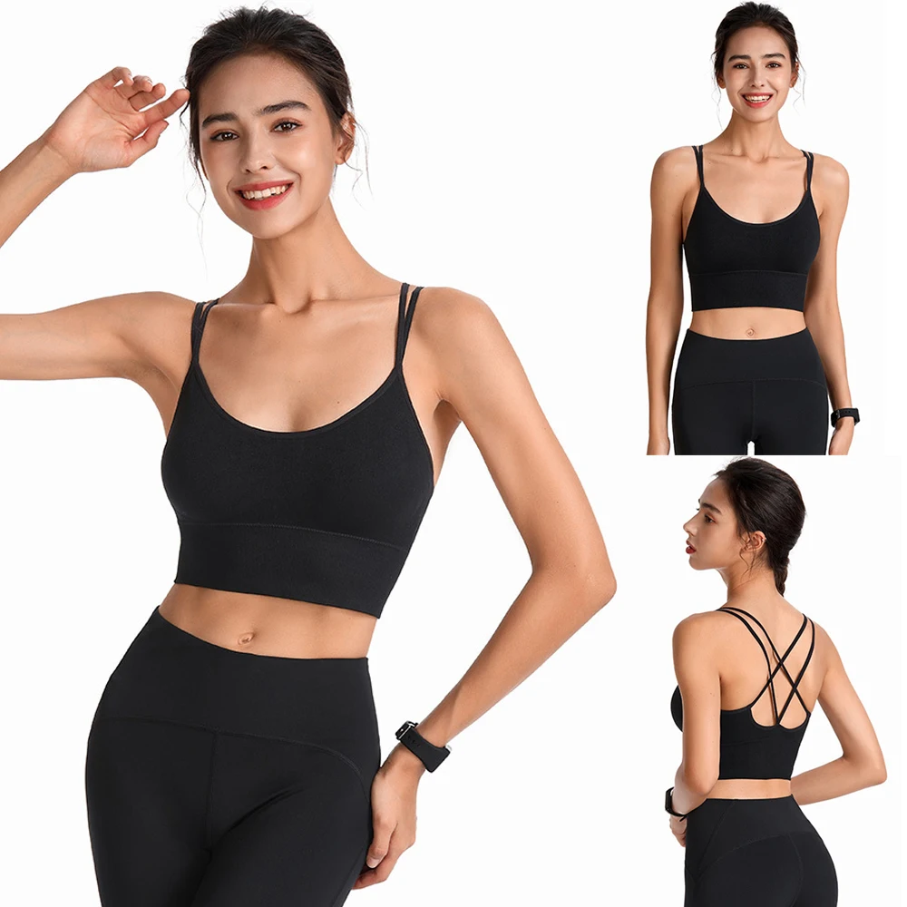 Frauen Riemchen Sport-BHs nahtlos Criss Cross Back sexy gepolsterte Fitness Yoga Weste Fitness studio Laufen Crop Top atmungsaktive Beauty-BHs