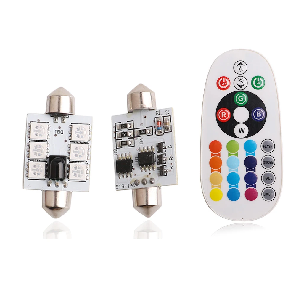 

2PCS Car LED Reading Light RGB LED Festoon Map/Dome Interior 16Colors Light Bulbs RGB 41MM C5W Remote SMD 5050