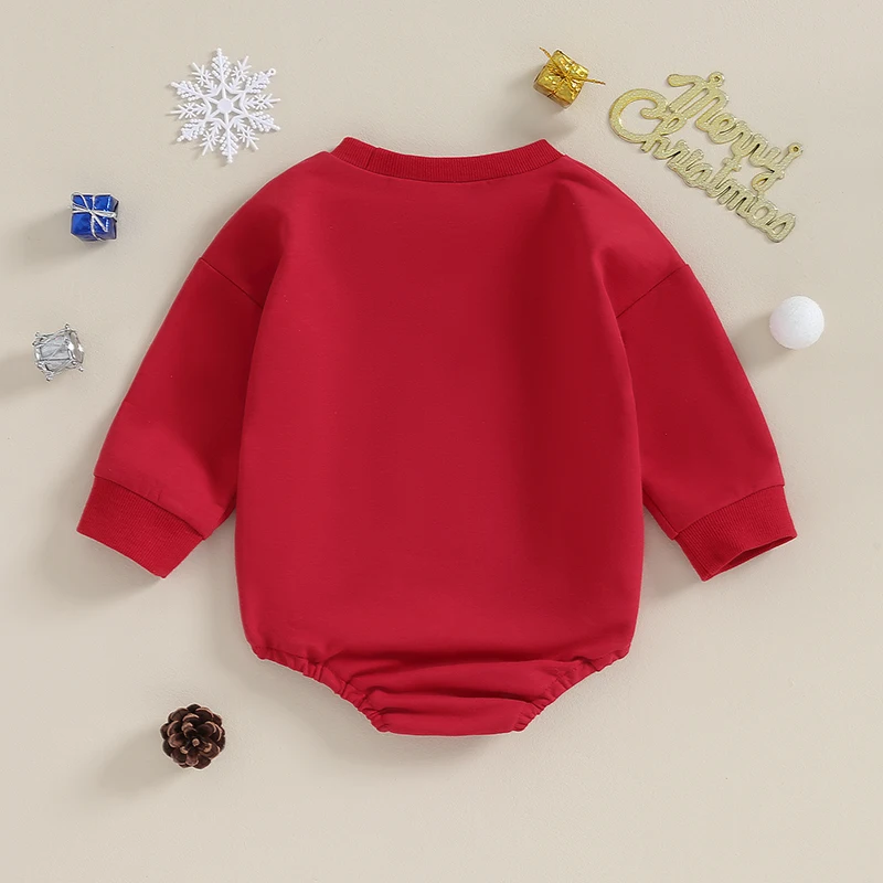 

Baby Christmas Rompers Infant Casual Letter Print Round Neck Long Sleeve Bodysuit Newborn Jumpsuits for Winter