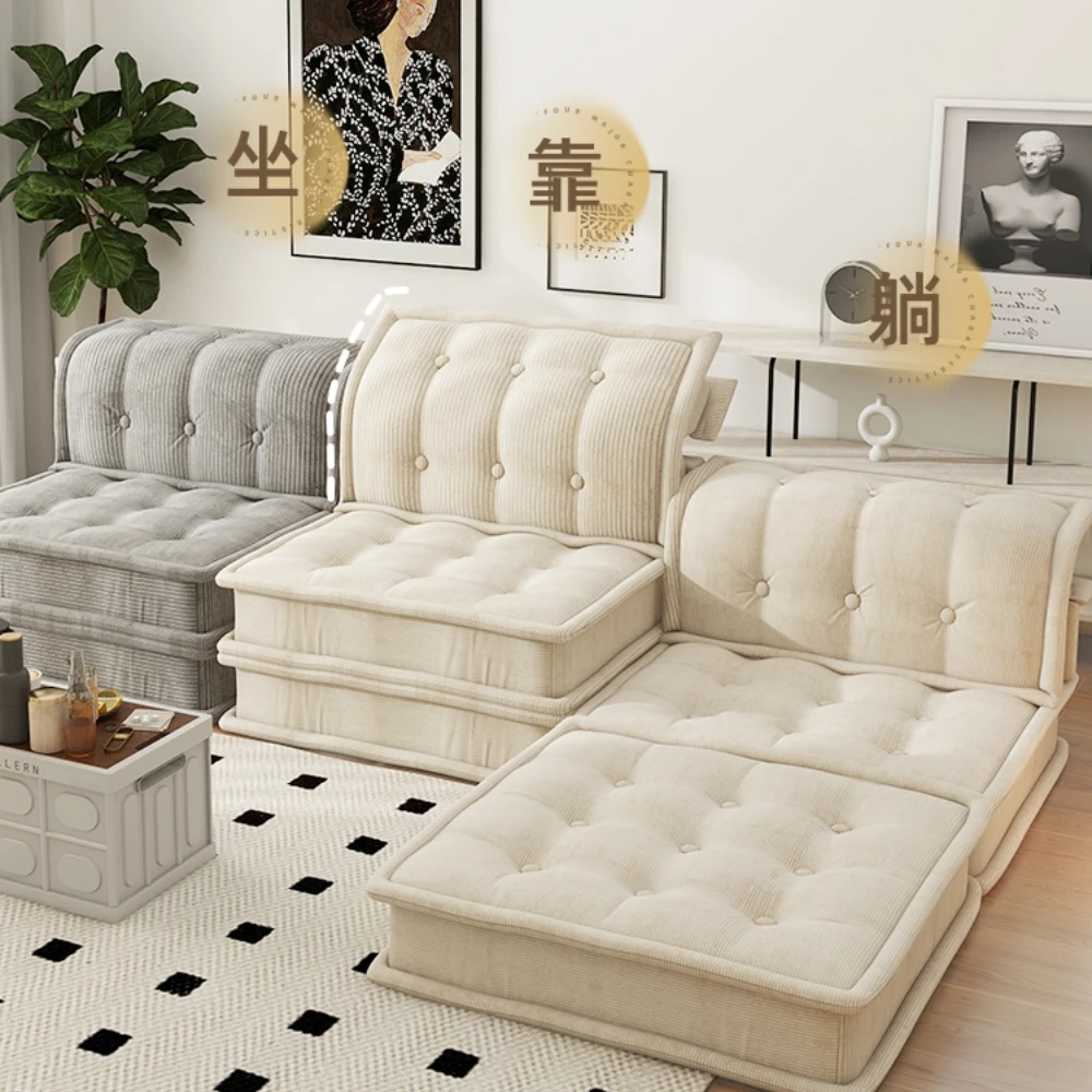 

Fabric Sofa Tofu Block Cream Style Living Room Simple Straight Row Double Sofa Bed