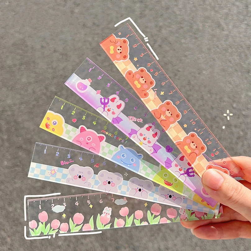 1pcs 귀여운 눈금자 학교 용품 카와이 액세서리 15cm 드로잉 도구 한국어 문구 용품 학생 눈금자