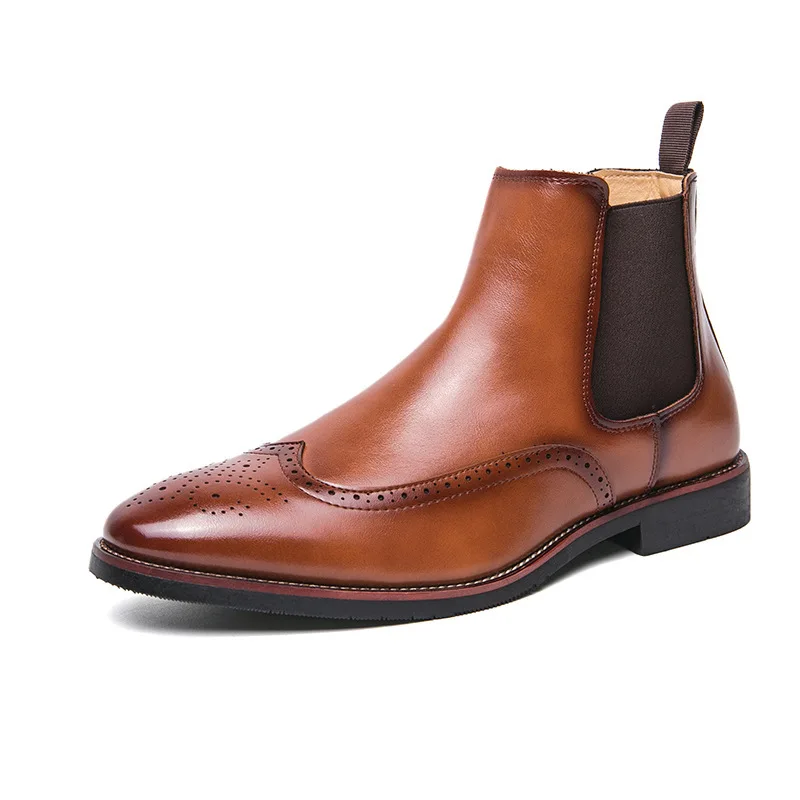 Brand Leather Men Chelsea Boots Designer Italy Dress Boots Men Fashion Casual Business Ankle Dress Man Shoes Large Size