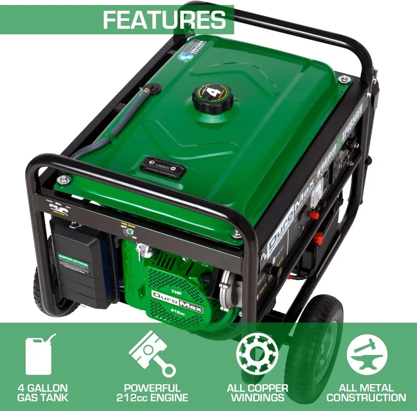 Generator-4850 Watt Gas or Propane Powered Electric Start-Camping RV Ready 50 State Approved Dual Fuel Portable Generator Green