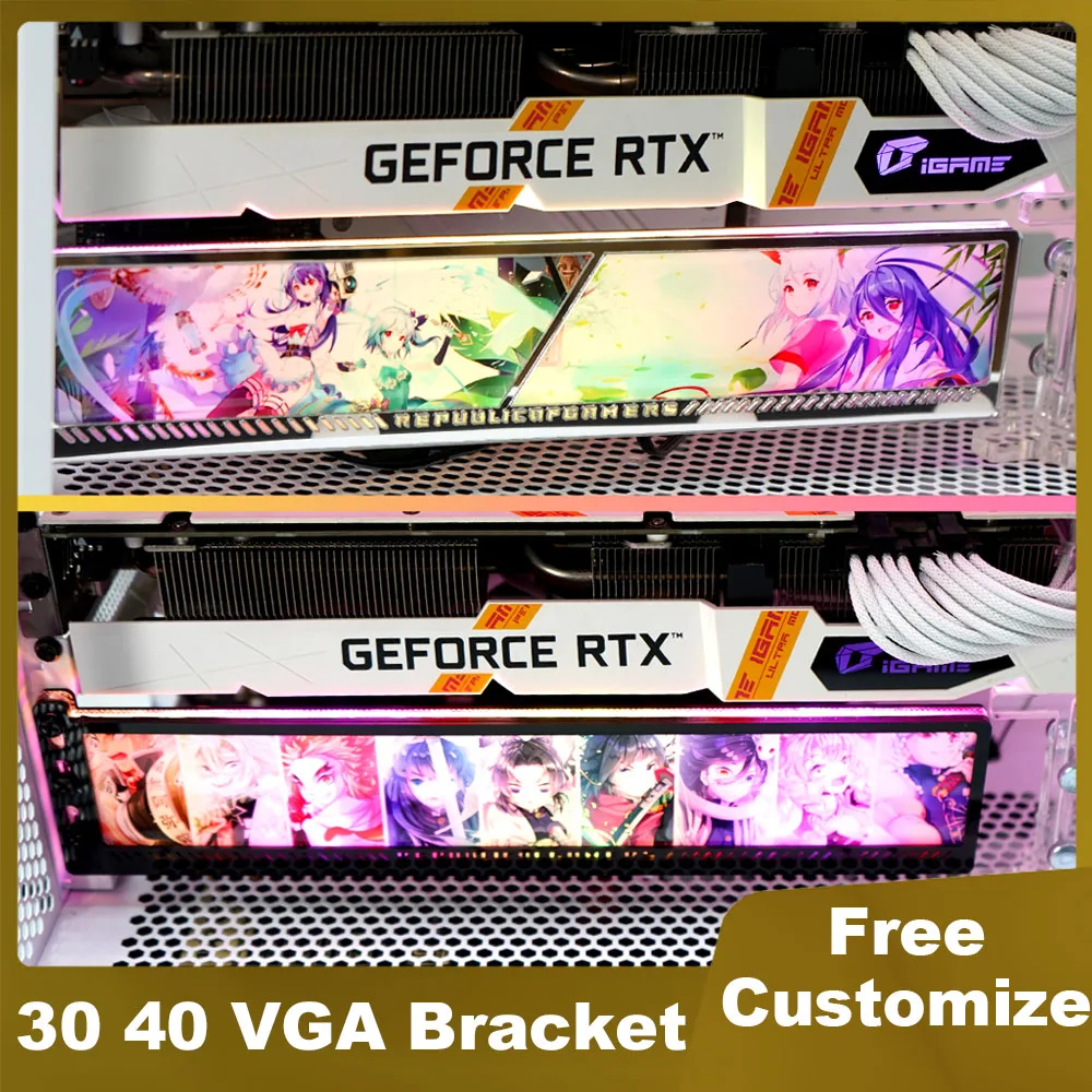 Suporte Rgb Vga Personalizado para pc Gaming Cabinet Painel de Iluminação Decorativo Suporte Gpu Anime Aura Sync Rtx 3090 4090 Mod 4080 4090