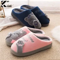 Hot Fluffy Fur Slippers Winter Cartoon Cat Pattern Womens Fur Slippers Cute Cartoon Warm Short Plush Couple Shoes Fleece Flats 1