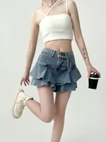 Spice Girls Denim Skirt Anti-Slip Double Denim Skirt Women's Stretch High-Waisted Slimming A-Line Cake Skirt - Image 5