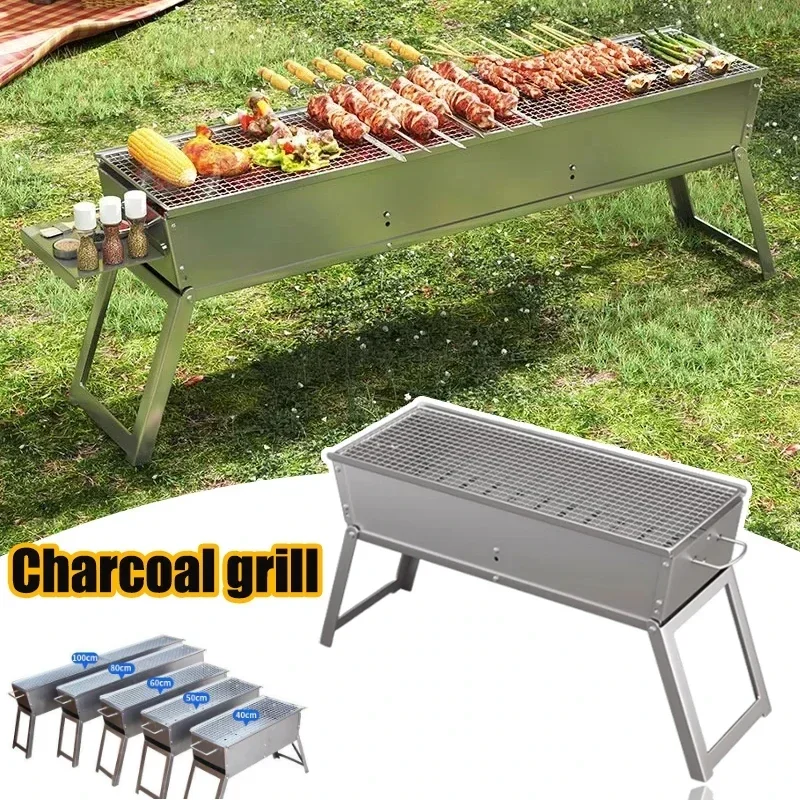 Outdoor Barbecue Grill Stainless Steel Charcoal BBQ Stove Portable Home Folding Wood-Burning BBQ Grill for Camping Picnic
