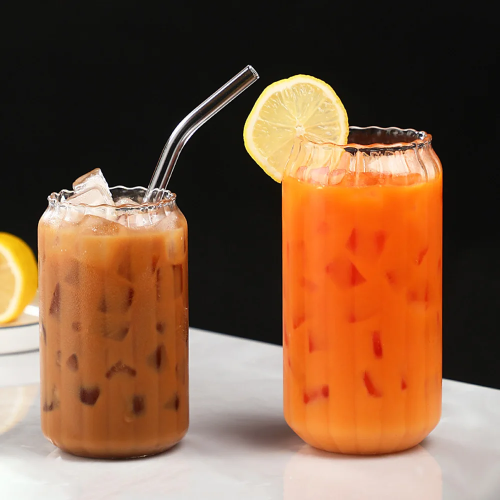 한국내 줄무늬 유리 마시는 커피 클리어 컵 입술 짚 내열성 유리 주스 물 컵 우유 맥주 차가운 음료 머그컵 