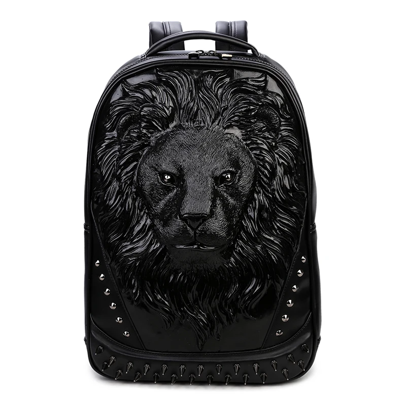 

Fashion 3D Embossed Lion Backpack bags for Men rivet computer travel bag Laptop unique Bag personality whimsical Cool Schoolbag