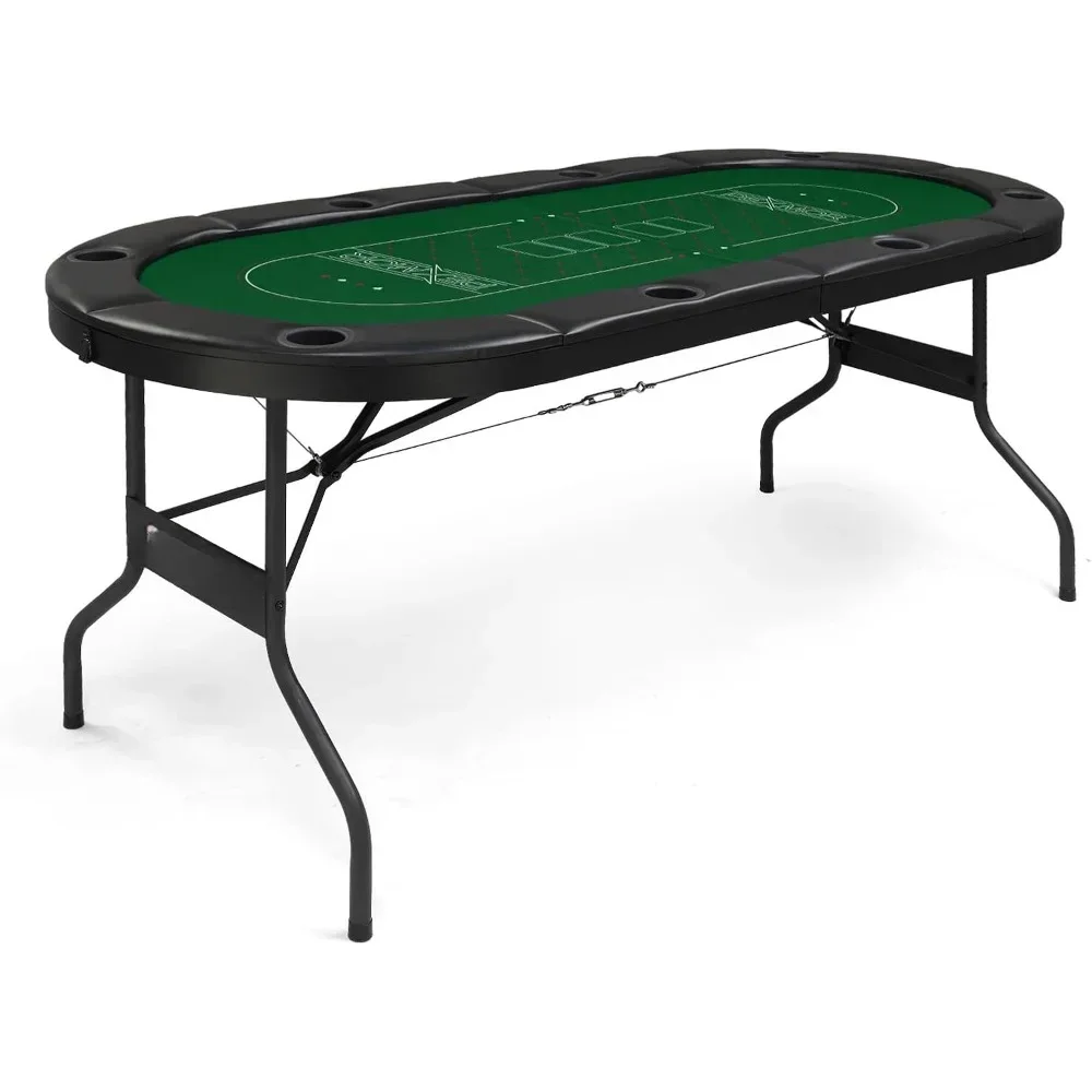8 Player Foldable Poker Table Folding Texas Holdem Blackjack Casino Game Table w/ Deeper Stainless Steel Cup Holders