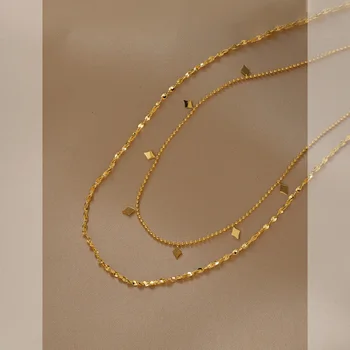 Summer New Double Layered Stainless Steel Necklaces for Women European and American Fashion Choker Luxury Design Jewelry Gift