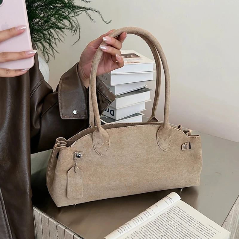 French Style Underarm Shoulder Bags For Women PU Suede Pure Color Top-handle Bag 2026 Autumn New Luxury Designer Handbags Purses