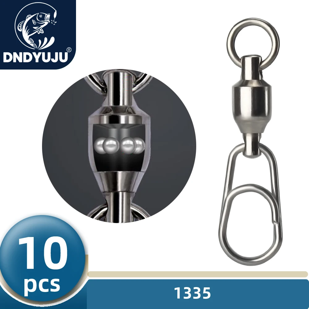 DNDYUJU 10X Fishing Bearing Rolling Swivels Stainless Steel Oval Split Rings Hooked Snap Fishing Lure Connector