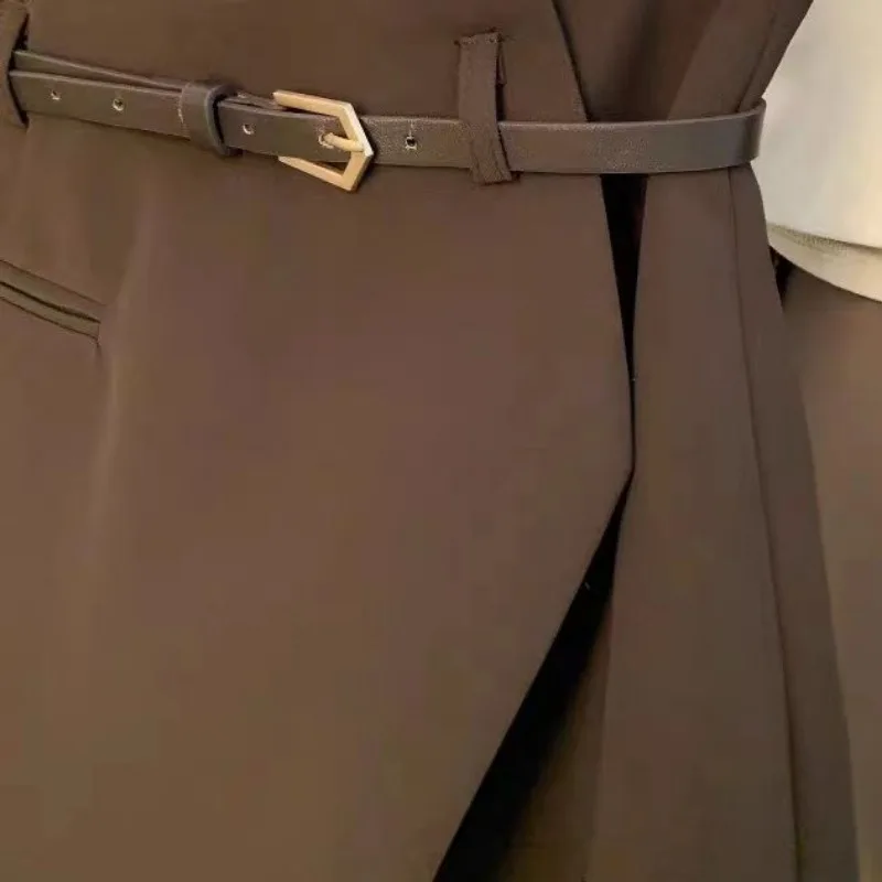 High Waist Wide Leg Mini Skirts Women Belts Solid Color Autumn Winter Loose A-line Simple Korean All-match Comfortable Casual 5