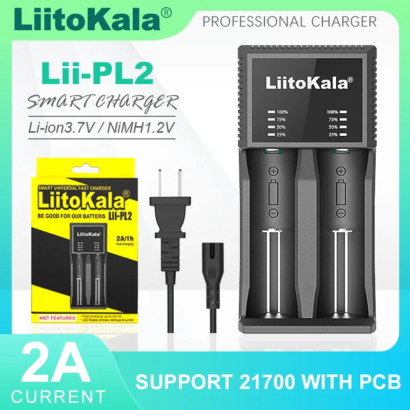 LiitoKala Lii-PL2 리튬 배터리 충전기, PCB 21700, 3.7V 26650 18650 22650 14500 18350 20700 1.2V AA AAA NiMH 배터리