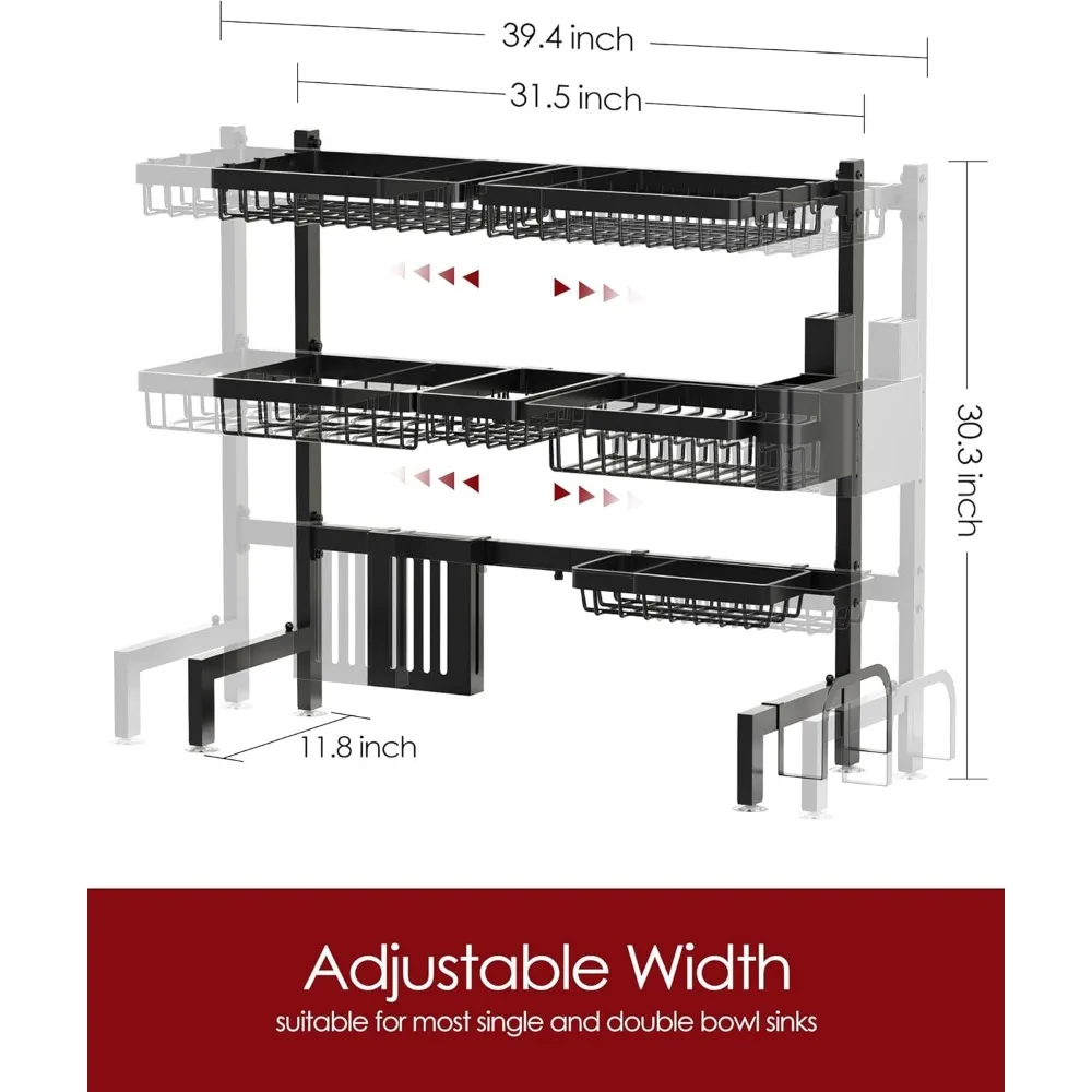 Dish Drying Rack - Large Over The Sink Dish Drainer Drying Rack, Large Capacity Stainless Steel Dish Rack, Storage Rack 6