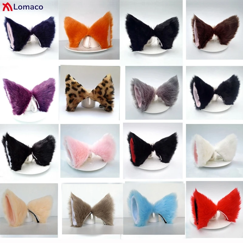 Women Girls Lolita Plush Cat Ear Hairpins Anime Cosplay Long Faux Fur Fox Ears Hair Clips Party Accessories Props